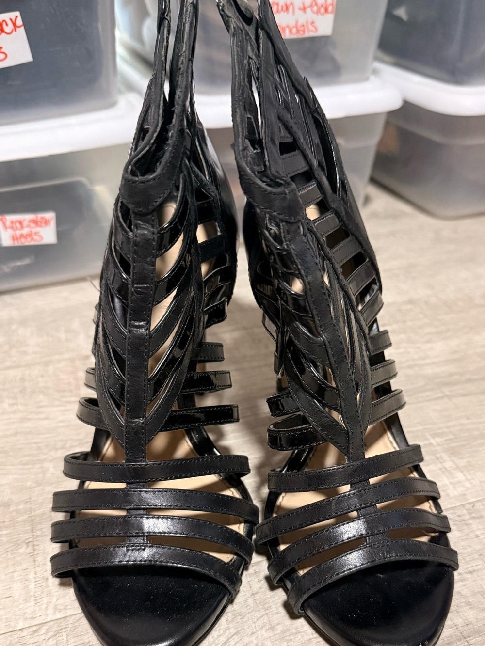Gianni Bini Black Strappy Cutout High Heels